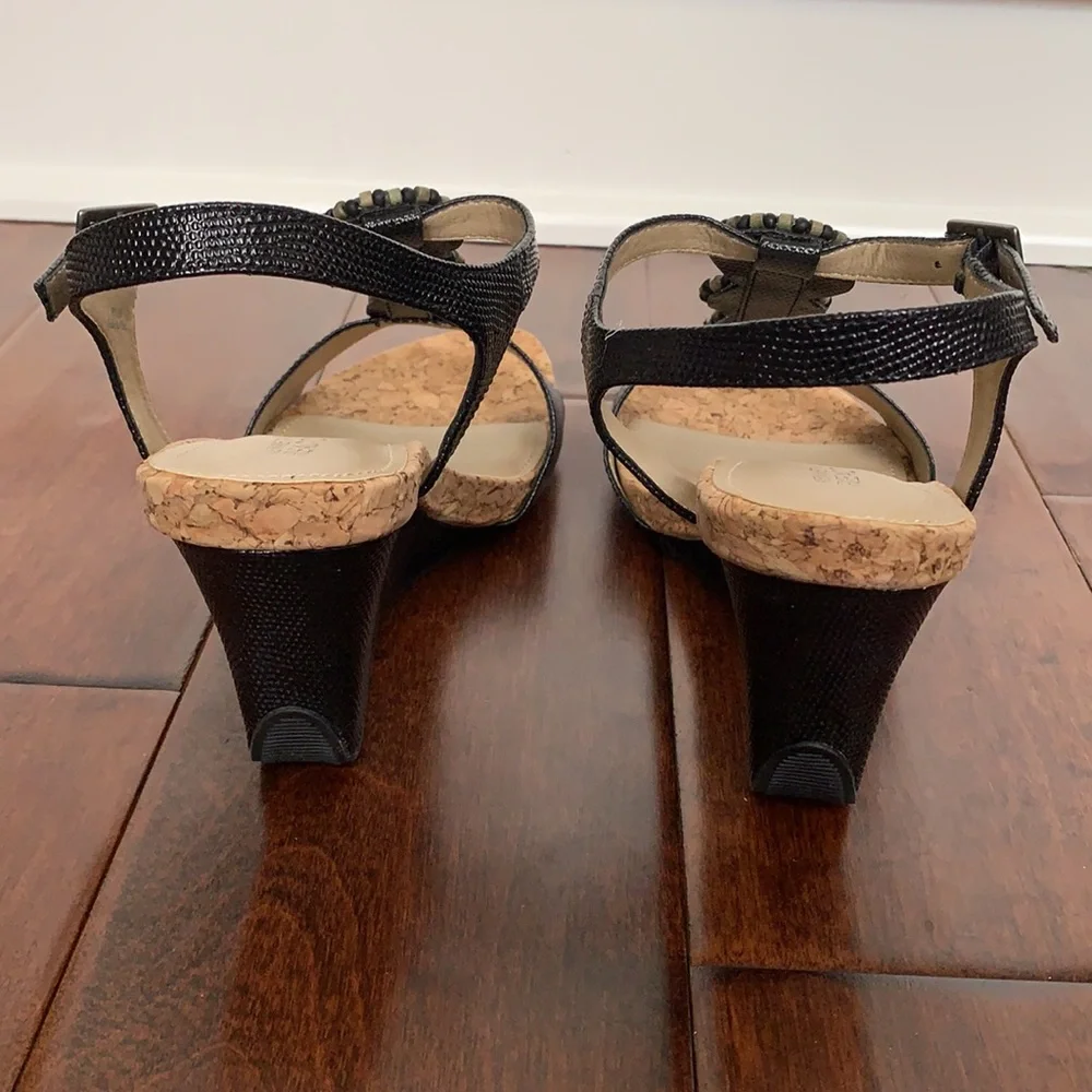 KENNETH COLE REACTION Black Snake Print Cork Wedges